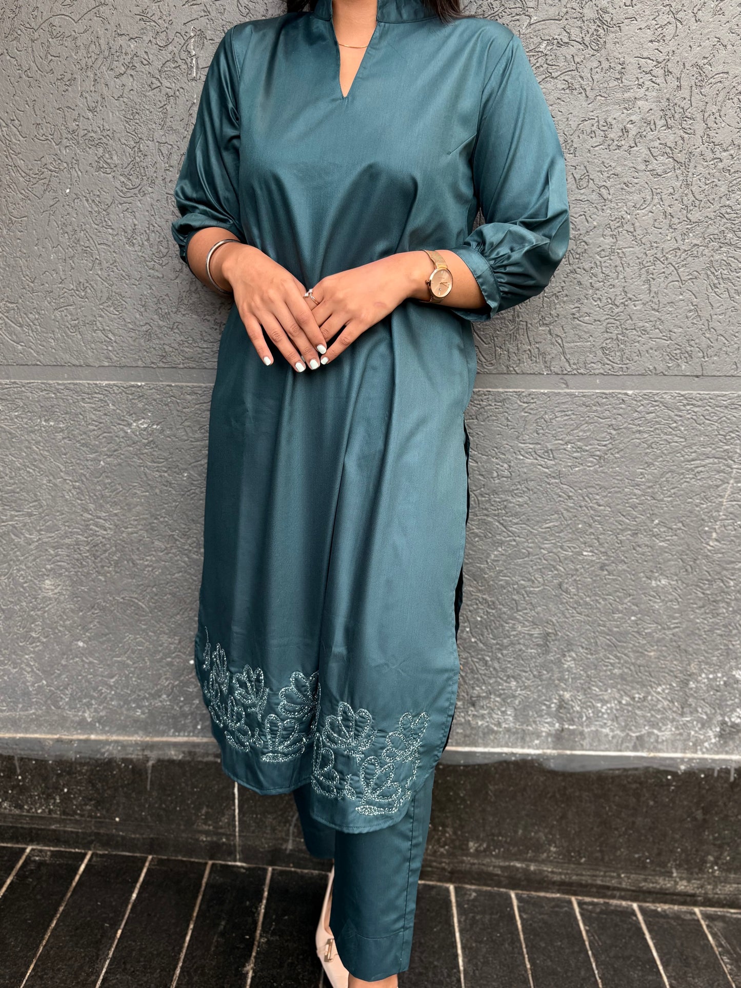 Peackock Pathani Co-ord with hand embroidered ghera