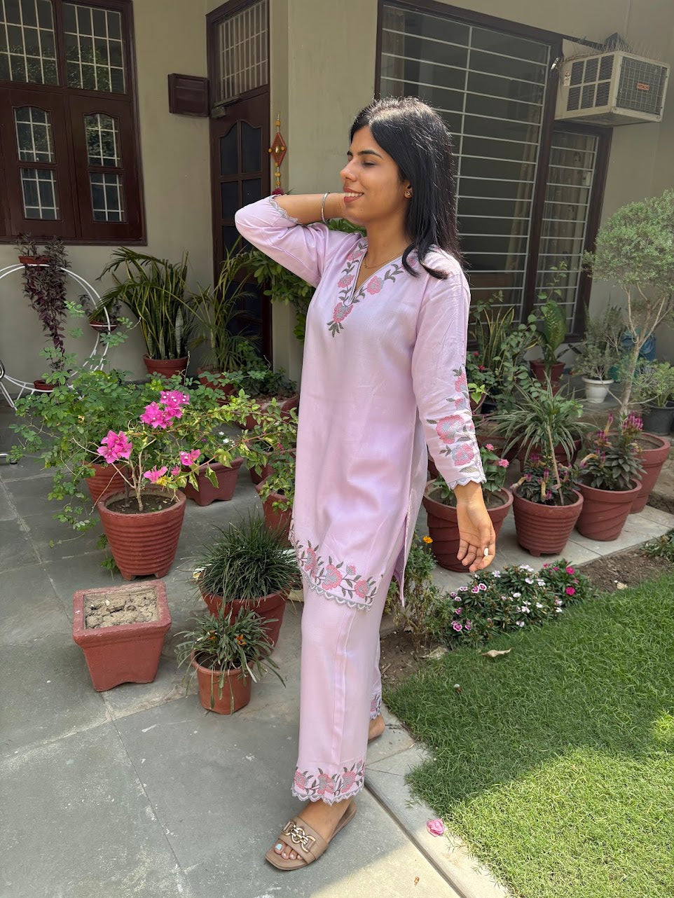 Lavender pure muslin co-ord set