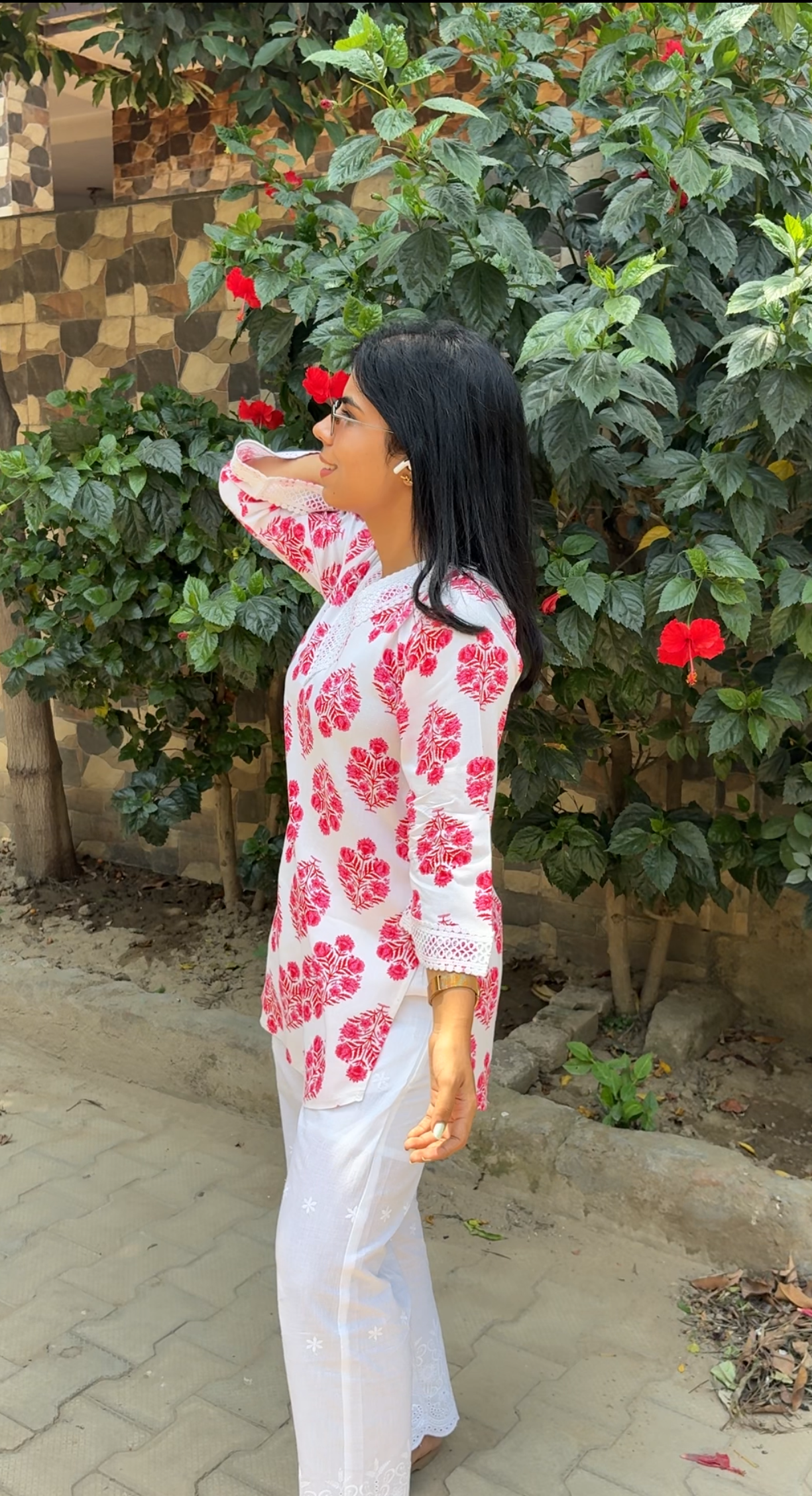 Pink printed co-ord set with chikankari bottom