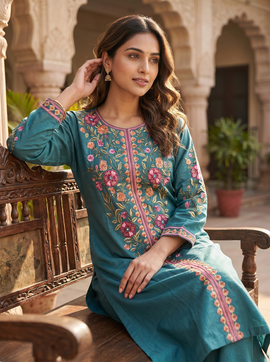 Peakock Embroidered coordset
