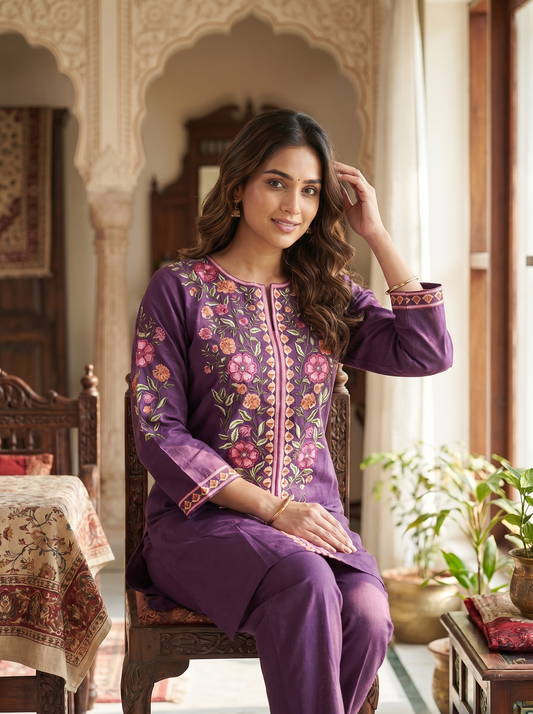 Mystic Violet Embroidered Co-ord Set