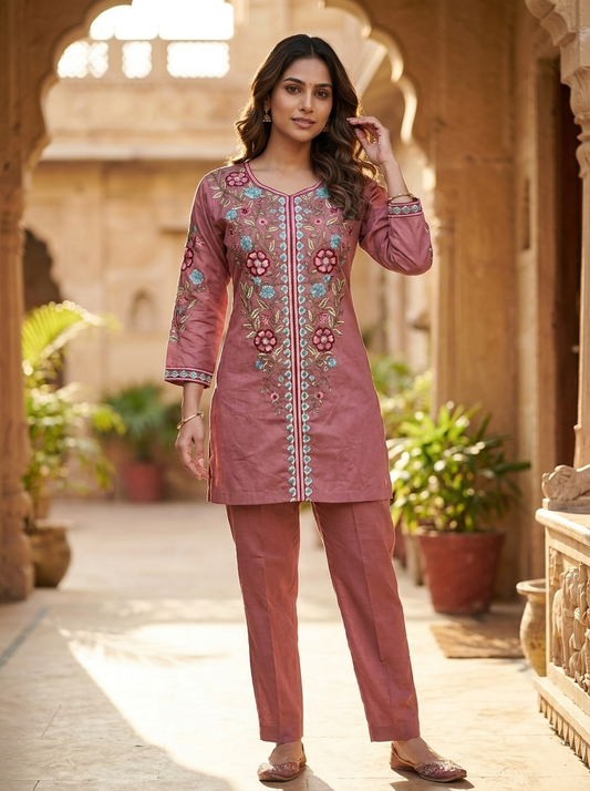 Rose gold Embroidered Co-ord Set