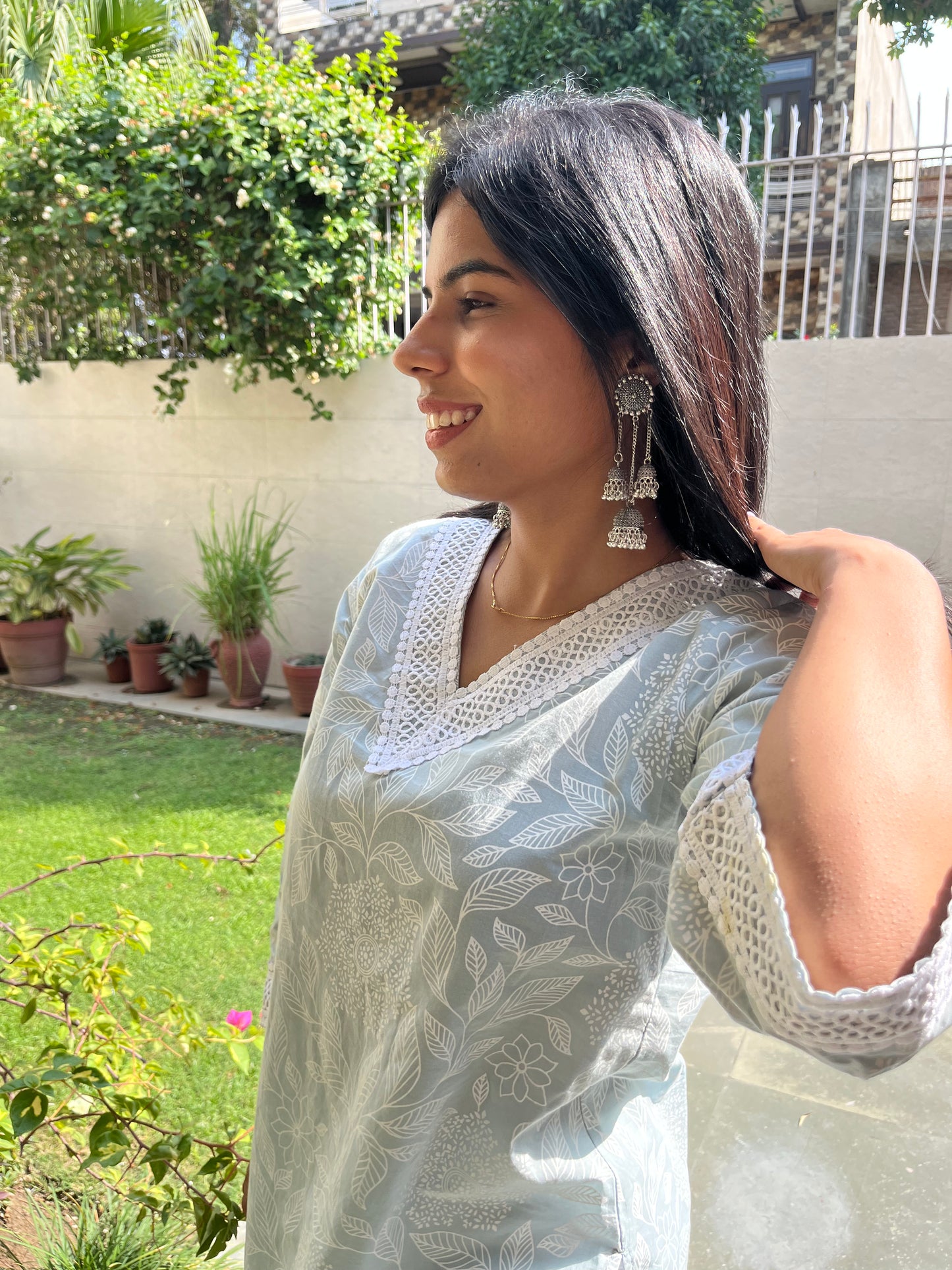 Pastel Bloom short kurti with chikan bottom