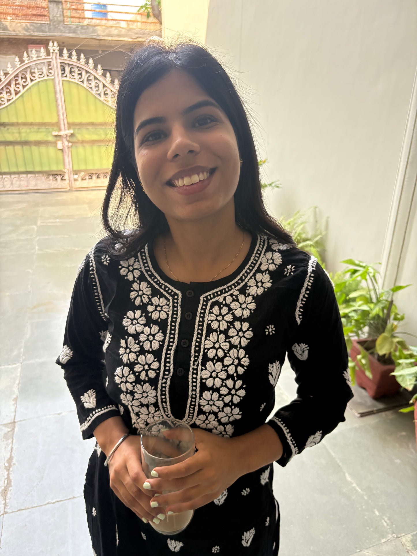 Black Chikankari cambric kurti
