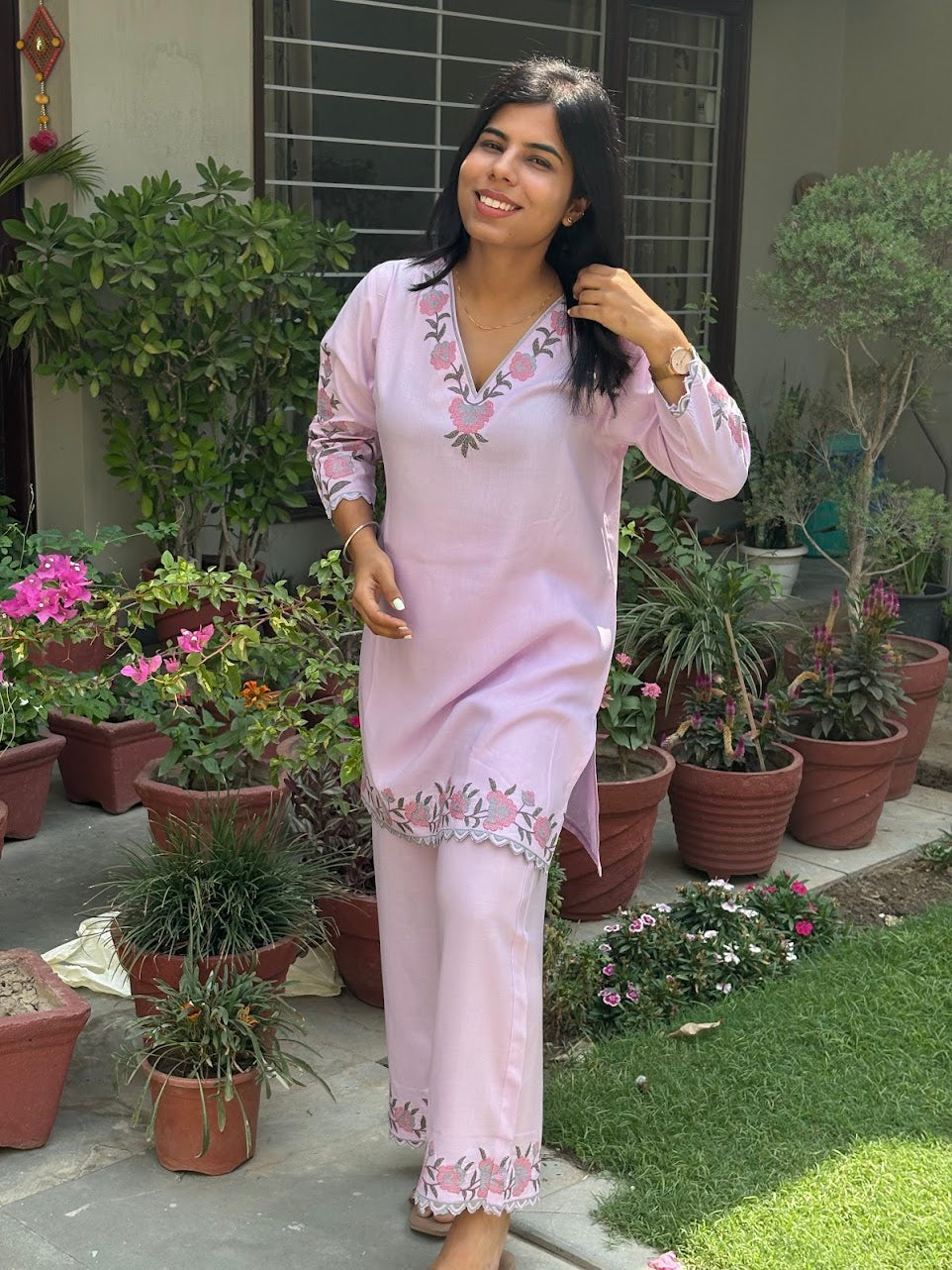Lavender pure muslin co-ord set