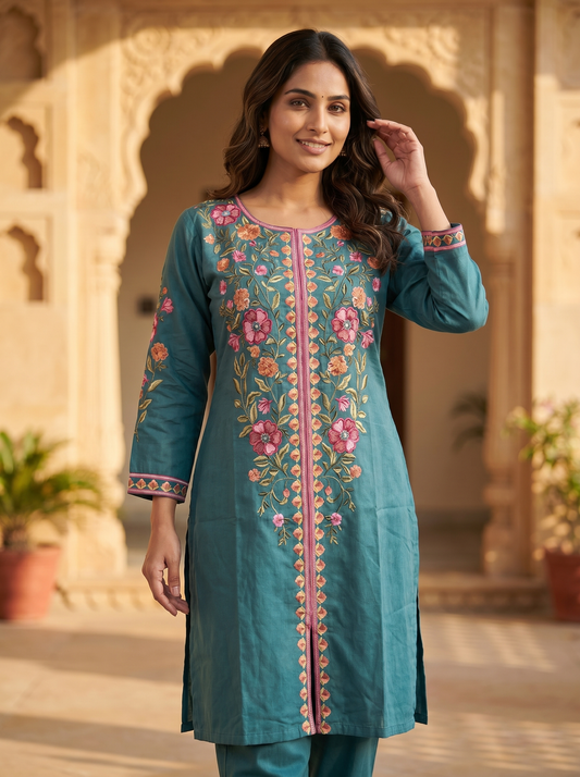 Peakock Embroidered coordset