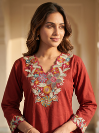 Crimson Bloom Embroidered Co-ord Set