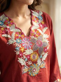 Crimson Bloom Embroidered Co-ord Set
