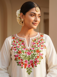 White multi embroidery kurta
