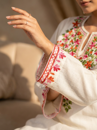 White multi embroidery kurta