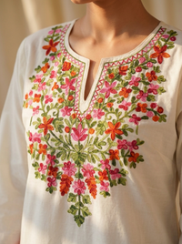 White multi embroidery kurta