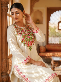 White multi embroidery kurta
