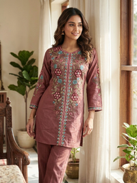 Rose gold Embroidered Co-ord Set